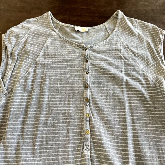 Wrap London Dress Women 6 Blue Striped Hemp Blend Cap Sleeve Midi Distressed - Picture 3 of 7